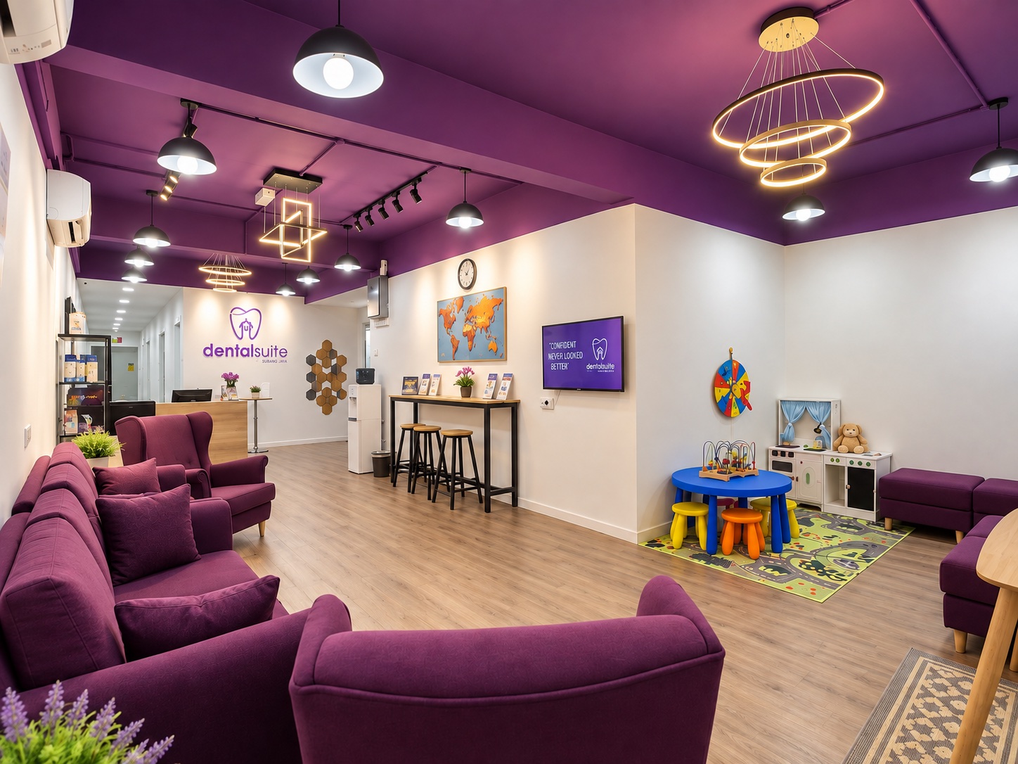 Bright reception and waiting area at Dental Suite USJ